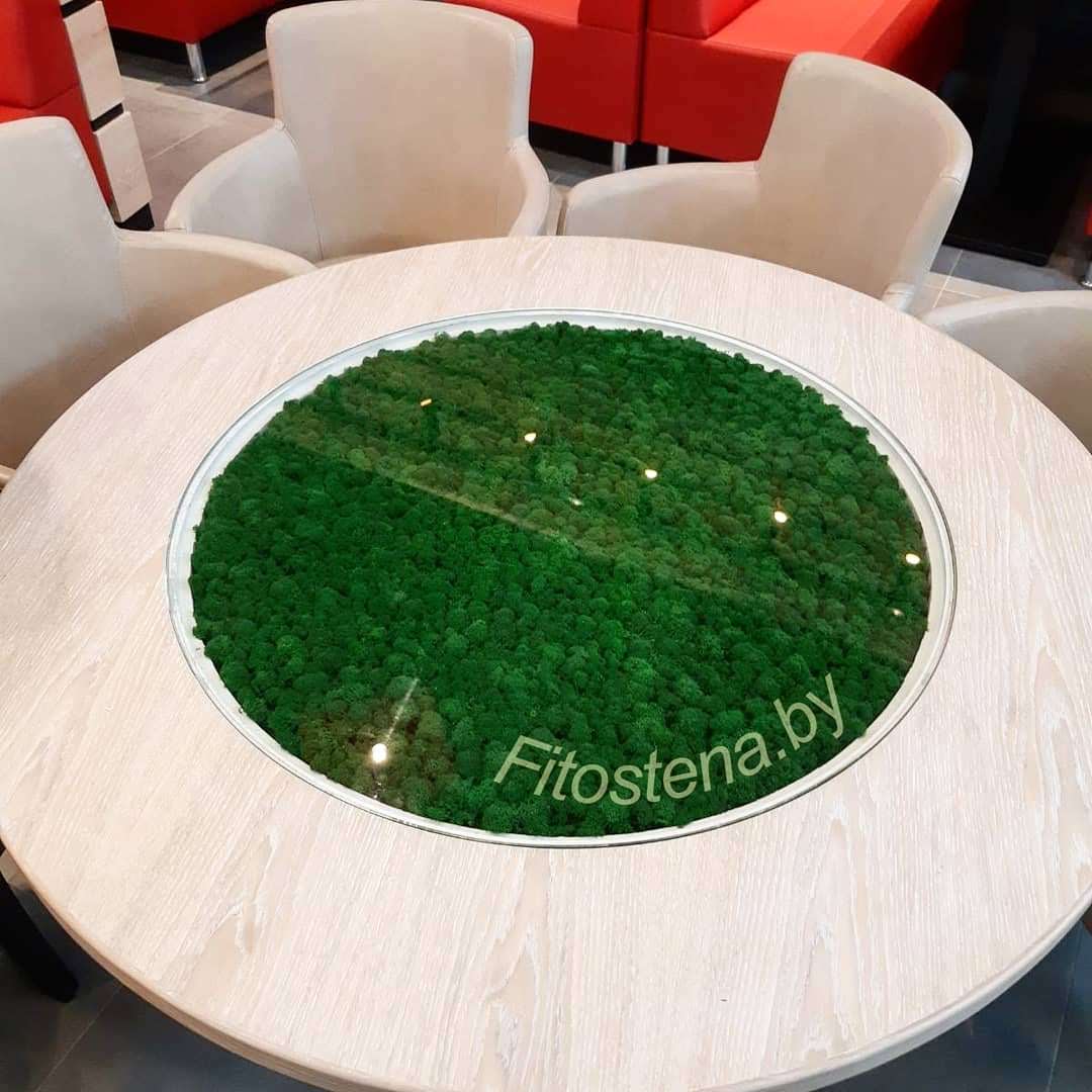 декор стола мхом